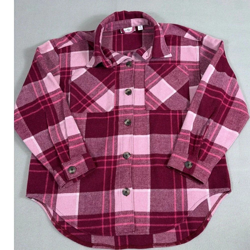 Sugar & Jade Pink Plaid Wool Blend Shacket Girls XL 16/18 Button Front Jacket‎